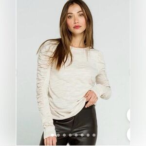 We The Free Beige Ruched Sleeve Top